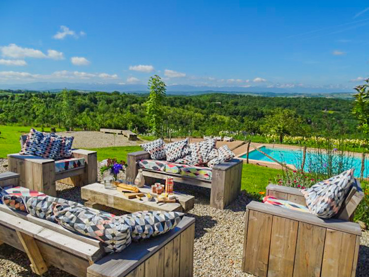 terrace meal with pool view